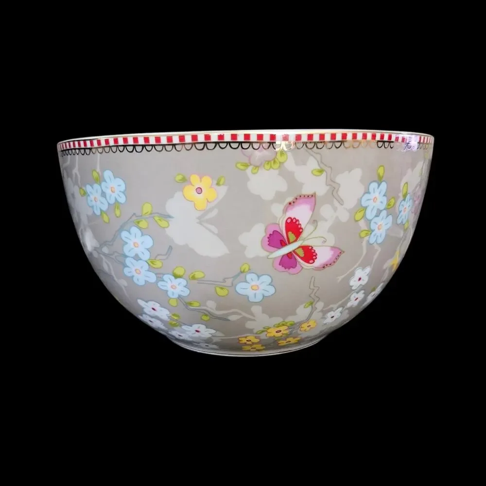 PiP Home Floral Butterfly Porcelain Mixing Bowl Gray Multicolor